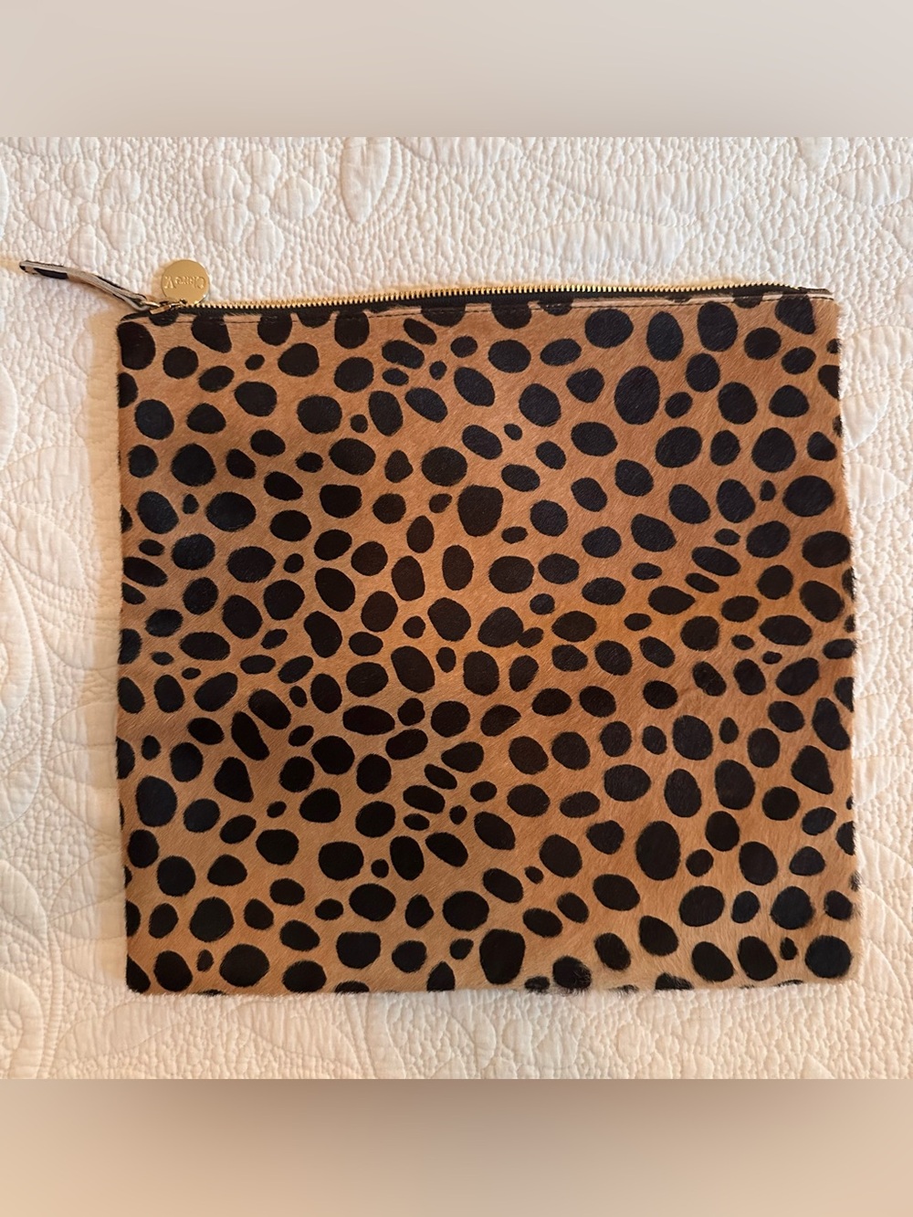 Clare V. Leopard Print Pony Hair Clutch.